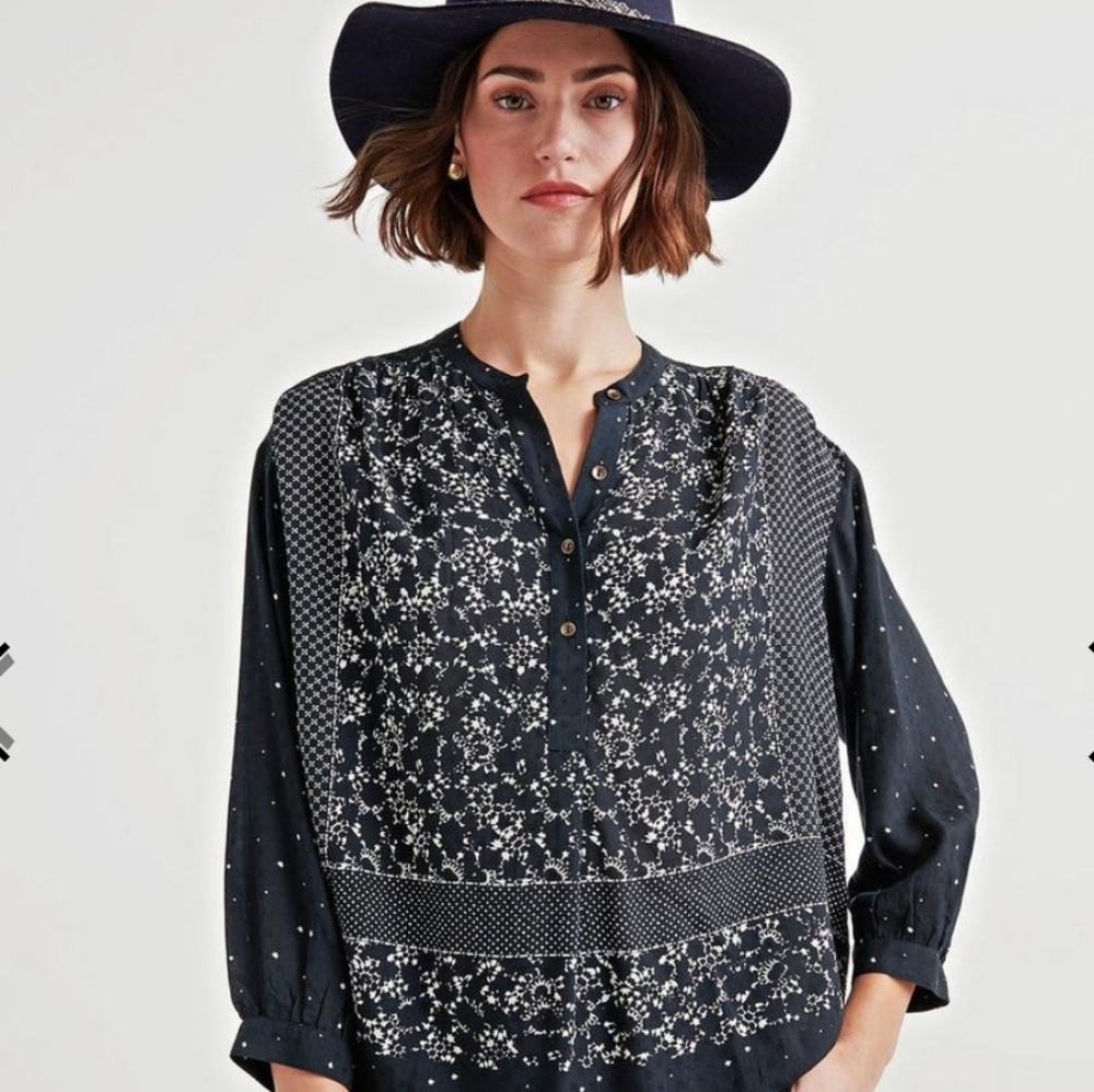 Lucky Brand Moon Mix Peasant Blouse Navy Size M
